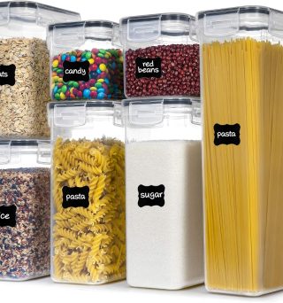 Airtight Food Storage Containers with Lids, 7 PCS BPA Free Kitchen Canisters for Spaghetti, Pasta, Dry Food, Flour and Sugar, Plastic Canisters for Pantry Organization and Storage