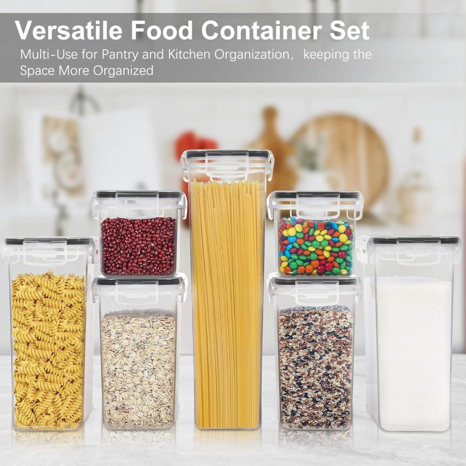 Airtight Food Storage Containers with Lids, 7 PCS BPA Free Kitchen Canisters for Spaghetti, Pasta, Dry Food, Flour and Sugar, Plastic Canisters for Pantry Organization and Storage - Image 4