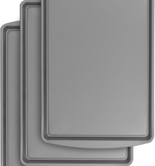 BakerEze Medium Nonstick Cookie Pan, 15.2''L x 10.2''W, Set of 3